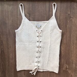 American Eagle Outfitters Ivory Lace-Up Tank Top